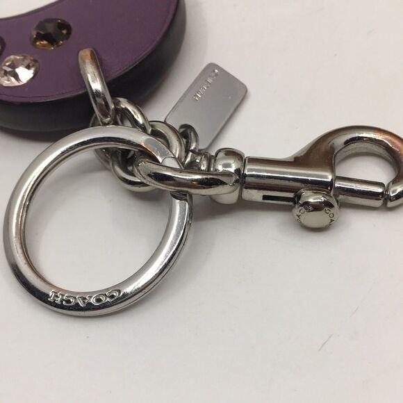 Coach F87112 Embellished C ‘C’ Bag Charm Key Ring Purple Leather Jeweled Silver - Picture 16 of 16
